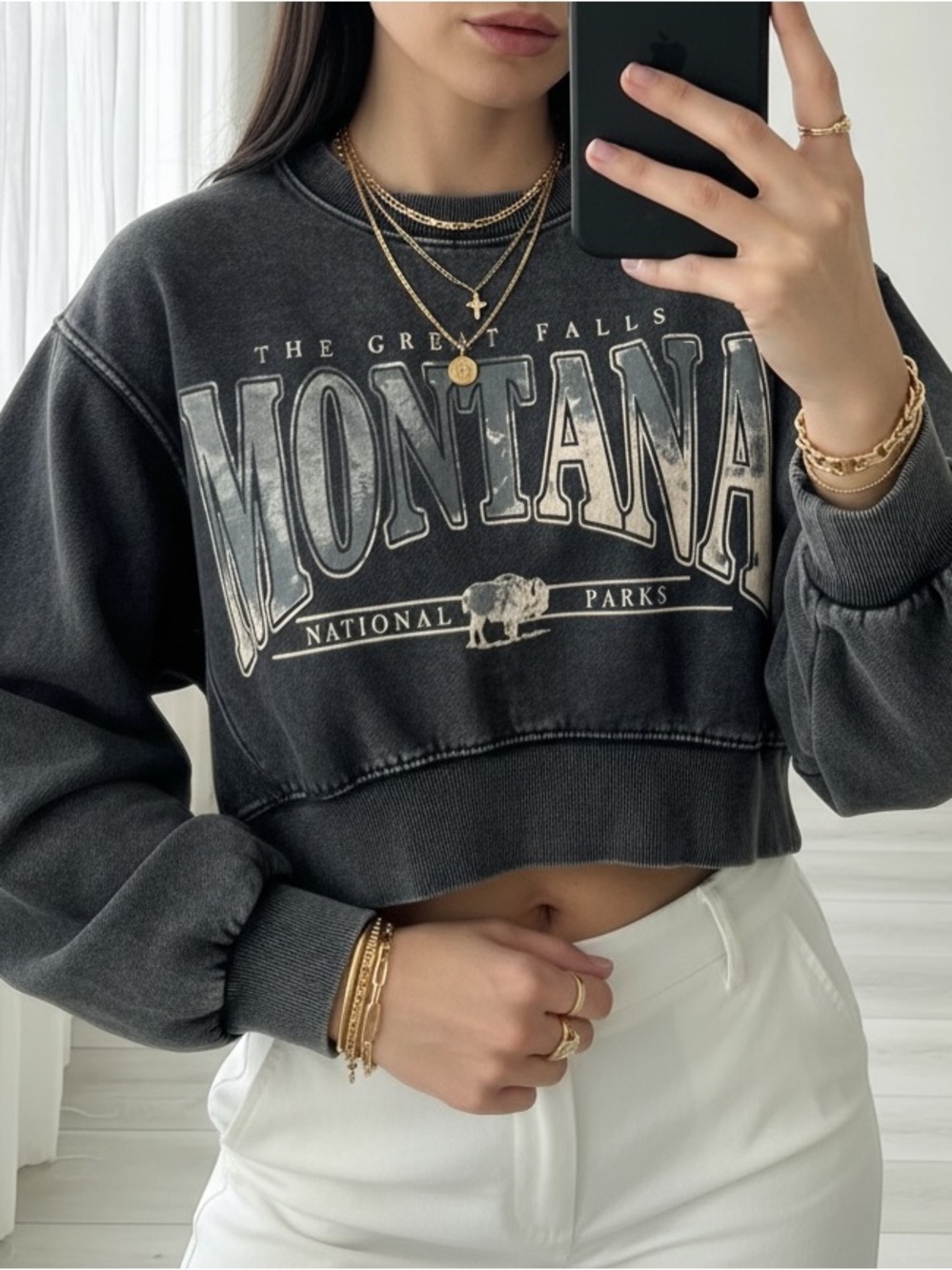 Garage Montana National Parks Cropped Sweatshirt